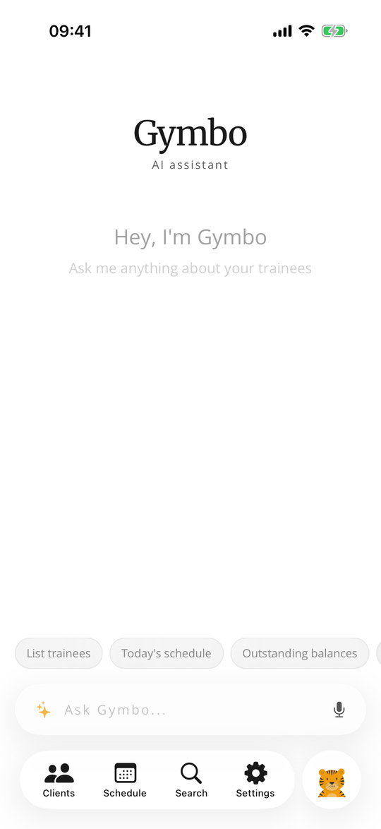 Gymbo's built-in AI assistant, ready to answer questions about your training business
